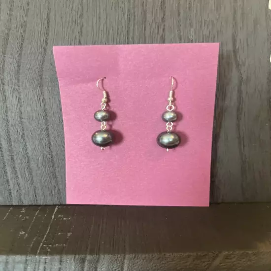 Navy Blue Faux Pearl Style Dangle Earrings for Pierced Ears