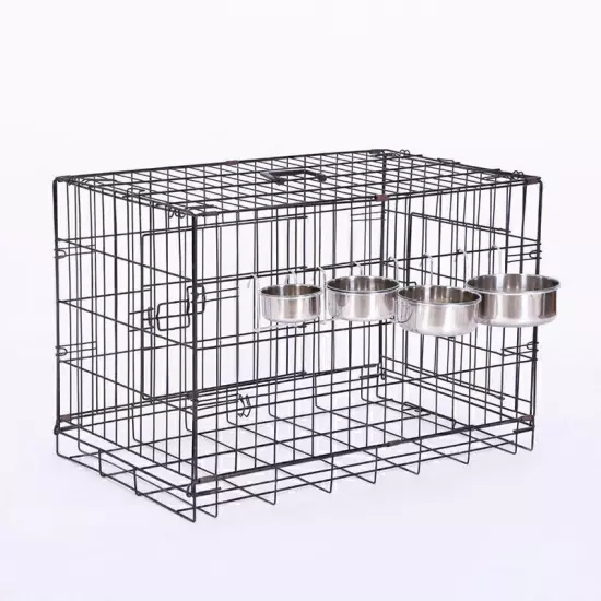 Stainless Steel Feeding Feeder Food Water Bowl + Hook For Pet Bird Parrot Cage