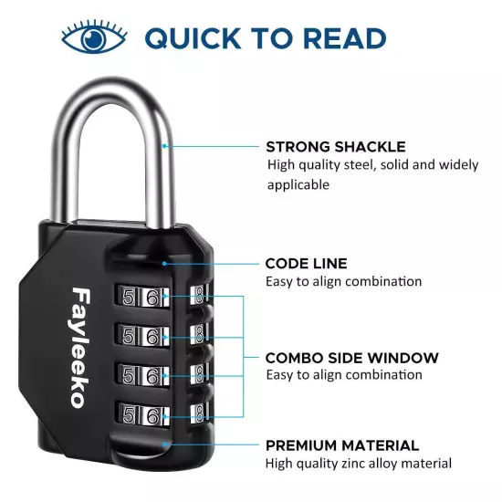 Combination Lock, 4 Digit Combination Padlock for School Gym Sports Locker, F...