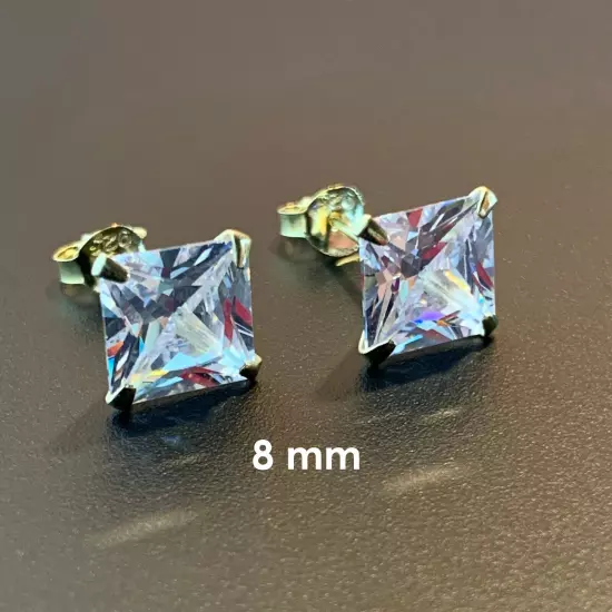 925 Sterling Silver Gold-Plated Square Cubic Zirconia Clear CZ Stud Earrings