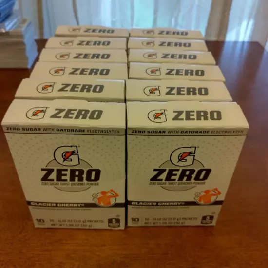 12 Gatorade ZERO GLACIER CHERRY Thirst Quencher Powder 120 total Exp 8/17/25