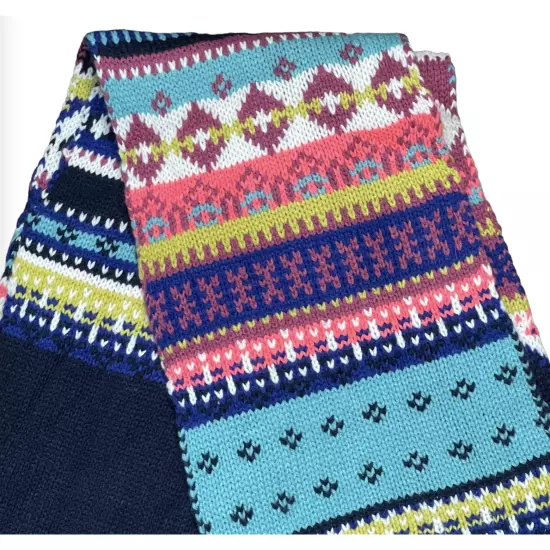 Old Navy Knit Scarf Navy Blue Colorful Fair Isle Pattern 80" Length Acrylic New