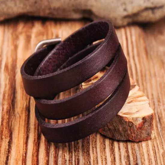 JS43 Cool Surfer Triple Wrap Quality Leather Mens Bracelet Wristband Cuff Coffee