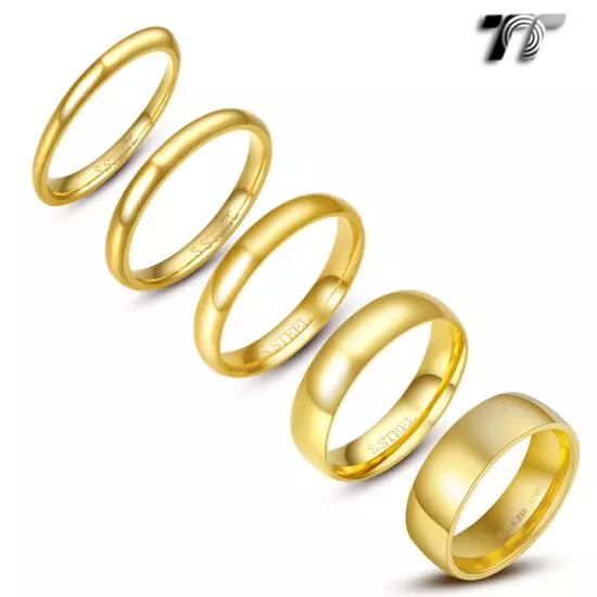 TT 2-10mm Width Gold Stainless Steel Wedding Band Ring Size 2-15 (R03J)2024 NEW