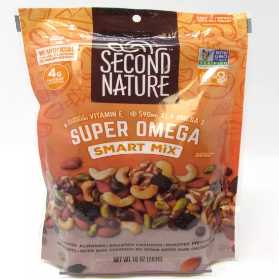 Second Nature Super Omega Smart Snack Mix 10oz Gluten Free 4G Protein Nuts NEW