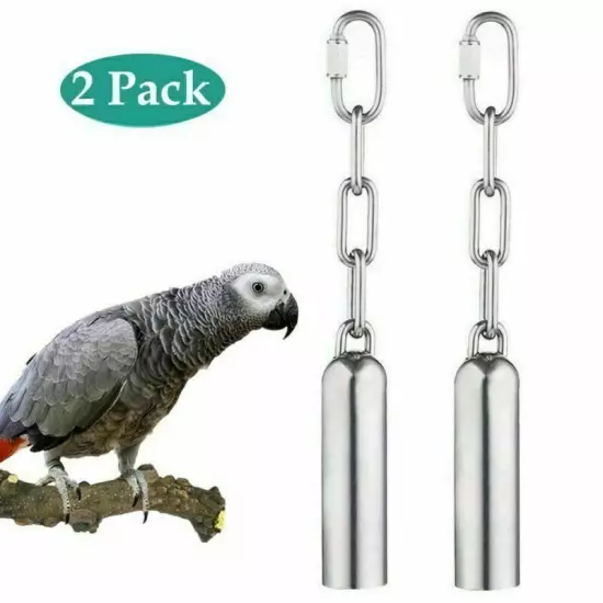 2 Stainless Steel Large Bell Bird Toys Chew Toy for Parrot, Macaw, African Grey