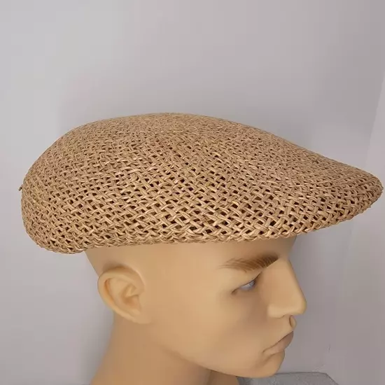 TLS Classic Newsboy Cap Mens Tan Woven Straw Unisex Casual Golf Tennis SIZE M