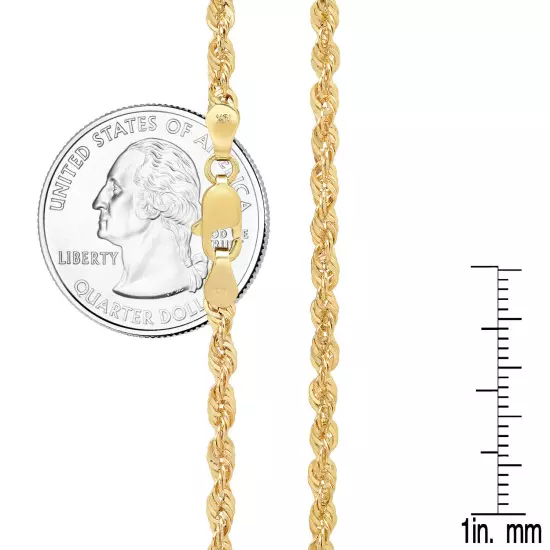 10K Yellow Gold Light 2mm-4mm Diamond Cut Rope Chain Necklace 16"- 30" Hollow