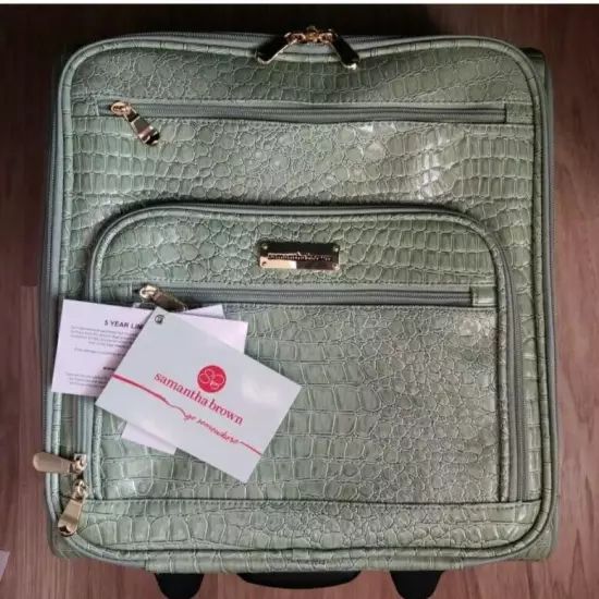 Samantha Brown Croco Embossed Spinner Luggage Travel Underseater Bag Sage Green