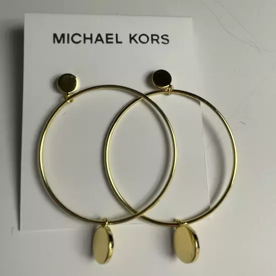 Earrings Michael Kors Goldtone Crystal Hoop MK Round Logo Drop MKJ8035 710