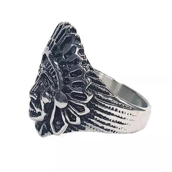 Stainless Steel Men’s Biker Style Ring Native American Indian Size 11