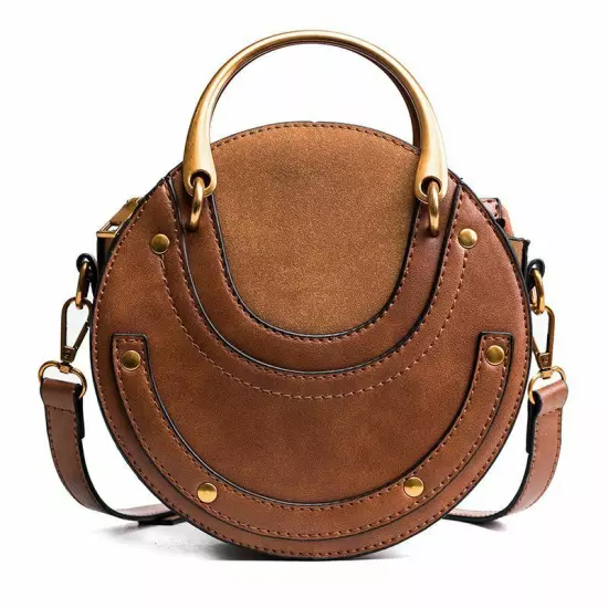 Circular Scrub Women Leather Bags Retro Small Round Lady Shoulder Bags Handbag 