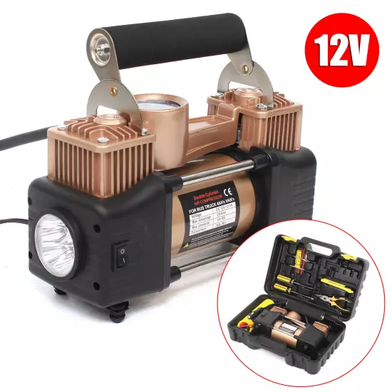 12V Double Cylinder Air Pump Compressor Car Auto Tire Inflator 150PSI Heavy Duty