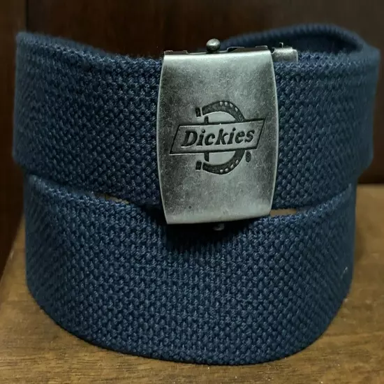 Dickies Belt Military Web Blue Cotton Canvas Adjustable Logo Buckle Sz40 Or Less