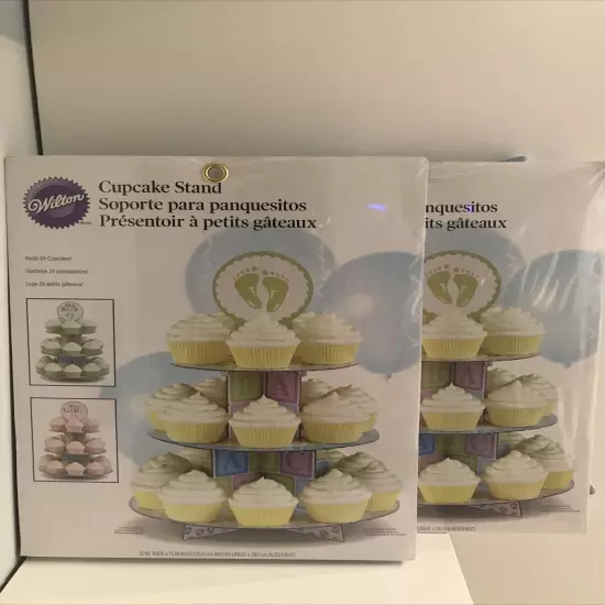 NEW 2 PACK- Wilton Baby Shower Cupcake Stand for Boy or Girl Holds 48 Cupcakes