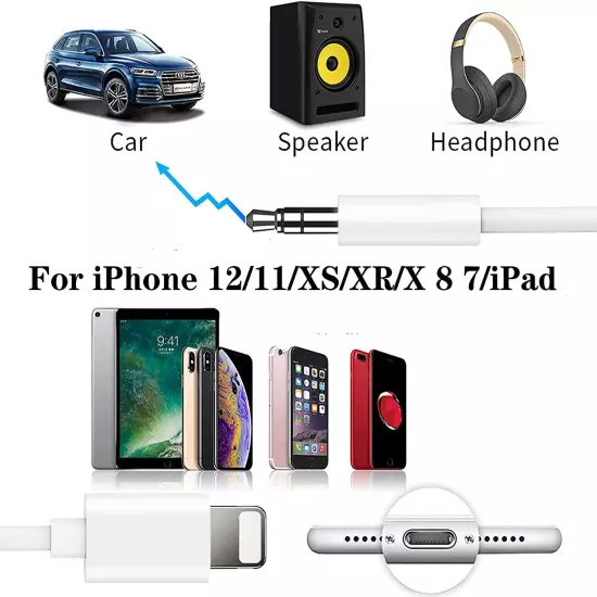 Aux Cord for Iphone 13, 3.3Ft Apple Mfi Certified Lightning to 3.5 Mm Headphone 