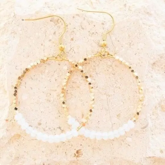 Opal Beaded Hoop Earring Sparky Gold Beaded Hoops Opal Earrings Gemstone Hoops