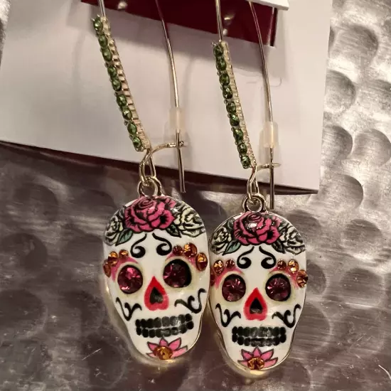 BETSEY JOHNSON HOLA TO LOVE Skull Hook Earrings *NWT*