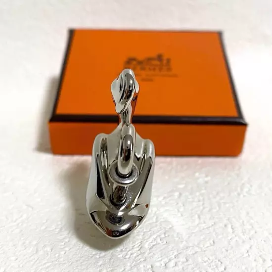 HERMES Pelican Motif 1992 Limited Cadena Padlock Silver Bag Charm w/ box