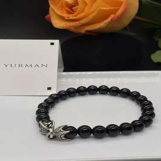 DAVID YURMAN Matrix 8mm Bead Black Onyx Shinny Spiritual Beads Bracelet 8.5”