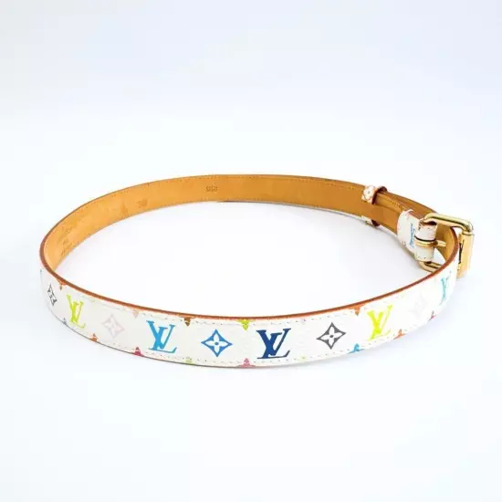 LOUIS VUITTON Belt M9272U Santur Carre Monogram Multicolor White PVC Auth YK551