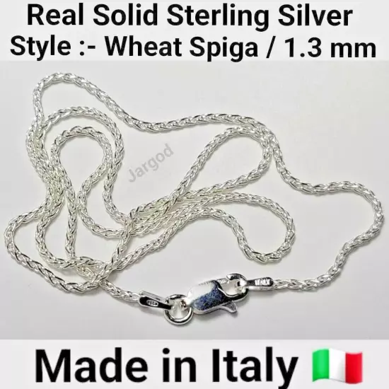 Real Solid 925 Sterling Silver Wheat Spiga Rope Chain Necklace Italy Jargod