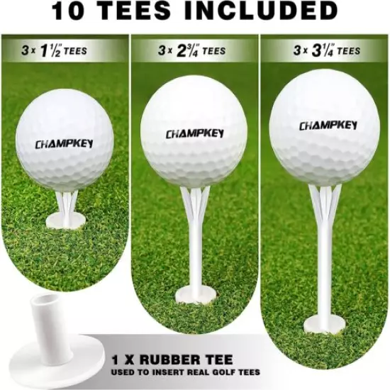 CHAMPKEY Premium Turf Golf Hitting Mat|Come with 1 Rubber Tee and 9 Plastic Tees