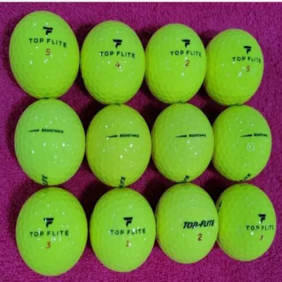 EXCELLENT CONDITION TOP FLITE XL DISTANCE YELLOW MIX 24 GOLF BALLS NO LOGOS 