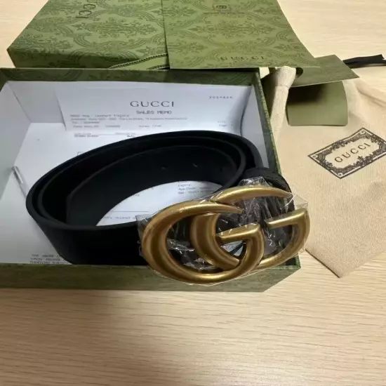 GUCCI GG Moment Gold Shiny Buckle Black Leather Belt