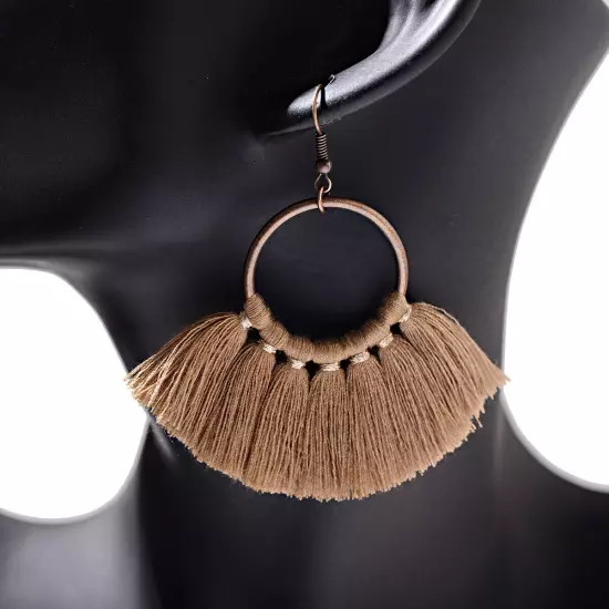 Fashion Women Bohemian Earrings Long Tassel Fringe Drop Dangle Ear Stud Jewelry