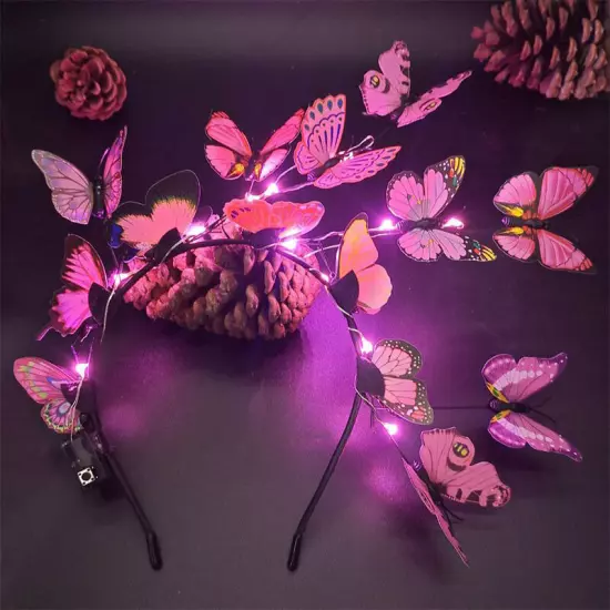 Women Girls Glowing LED Fairy Butterfly Party Hair Head Band Headband Hair Hoop