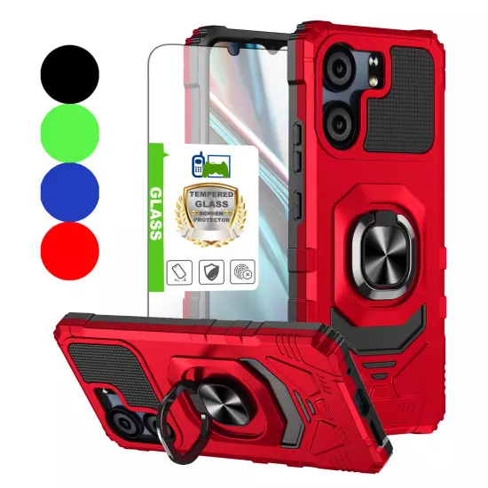 For BLU View 5 Case Shockproof Ring Stand Holder Phone Cover w/ Tempered Glass