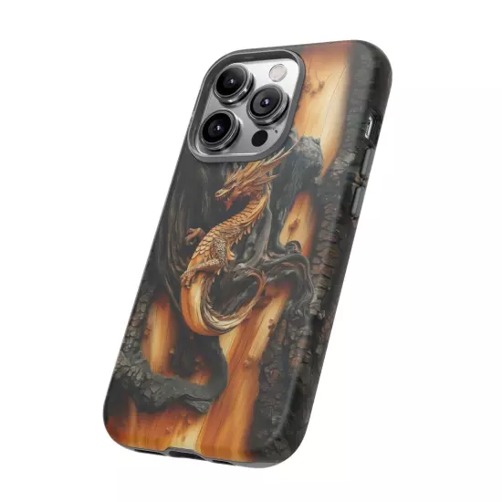 For iPhone, Samsung Galaxy, Pixel - Phone Case Cover - Carved Wood Dragon Print