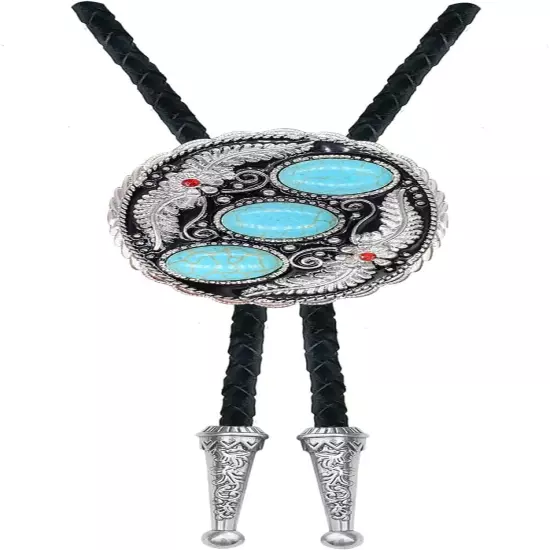 Vintage Native American Western Cowboy Blue Natural Turquoise Stone Bolo Tie New