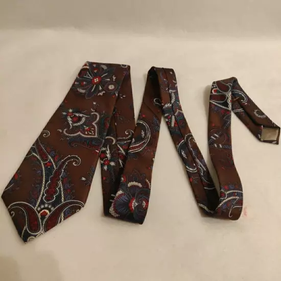 Christian Dior Monsieur Mens 100% Silk Neck Tie Brown Blue Paisley Italian Silk