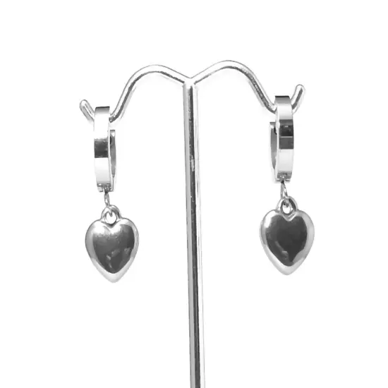 Huggie Hoop Earrings with Heart Dangle Hypoallergenic Stainless Surgical Steel