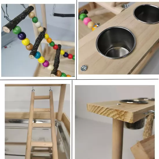 Parrots Playground, Bird Play Gym Wood Perch Stand Colours Climb Ladders Swing C