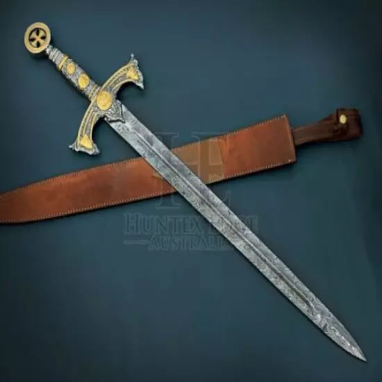 HUNTEX Handmade Damascus Blade 96 cm Long Knights Templar Scared Holy Longsword