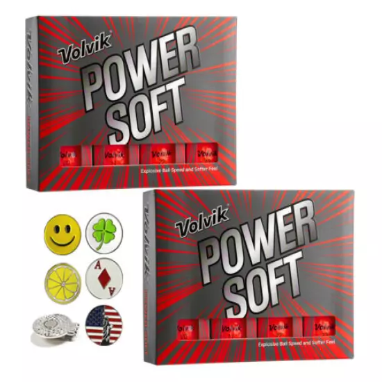 Volvik POWER SOFT Golf Balls 24 (2 Dozen) Bundle with 5 Ball Marker, 1 hat Clip 