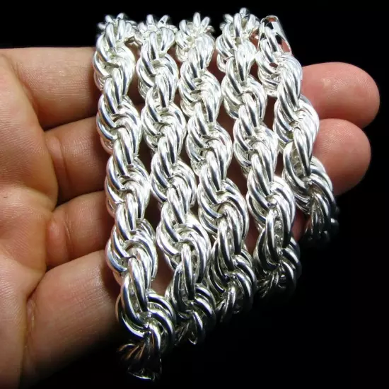 Rope Chain 10mm Thick 30" Inch Long Silver Platinum Tone Twisted Heavy Dookie