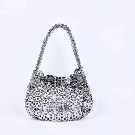 Silver Metal Disc Sequins Crossbody Bag Purse Clutch Rabanne Inspo Mini