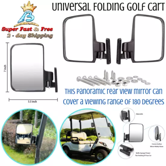 Universal Golf Cart Side Mirrors Rear View Mirrors For EZGO Club Car Yamaha New 