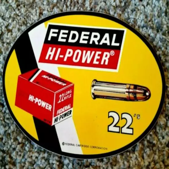 Vintage Federal Ammo Sticker, Ammunition Decal .22 Long Rifle Box, Hi-Power RARE