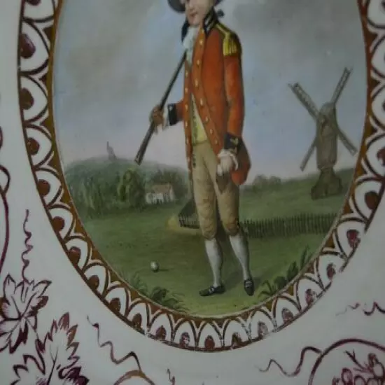 RARE ENGLISH GOLFING GOLFER HAND PAINTED LARGE BOWL 18th CENTURY INCREDIBLE 