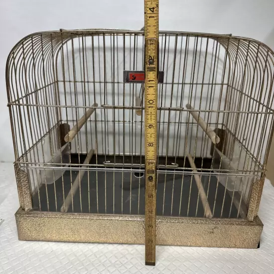 Vintage Crown Mid Century Art Deco Gold Chrome Bird Cage Peafowl Seed Catcher