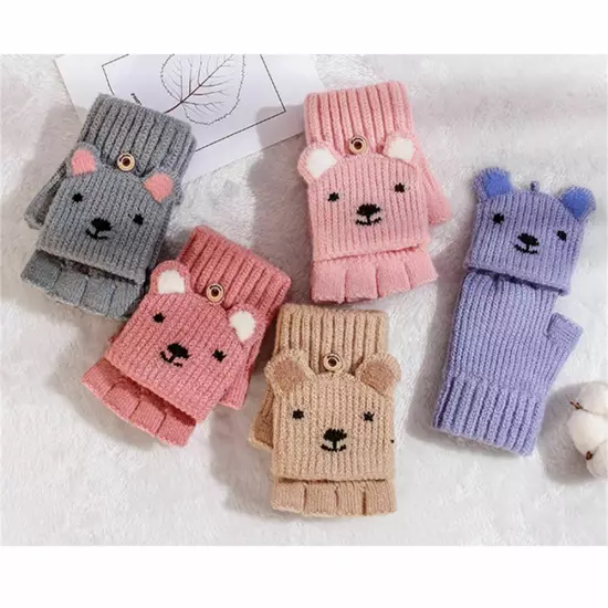 Knitted Mittens Thermal Winter Gloves Kids Gloves Fingerless Gloves Convertible