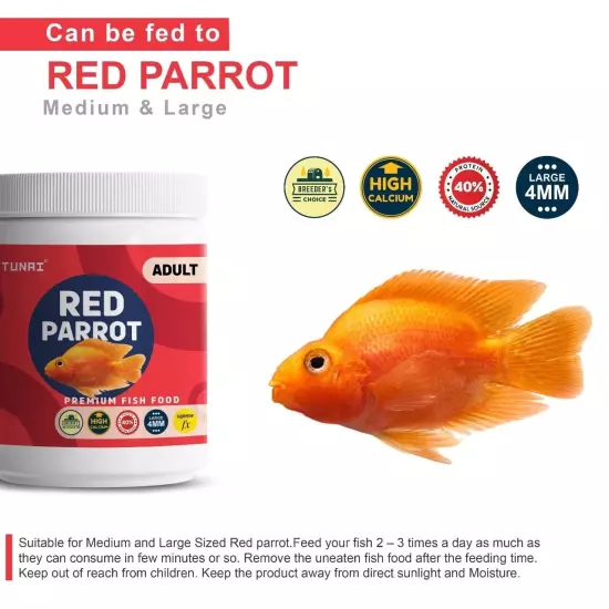 Red Parrot Fish Food | 4Mm Pellet Size, 500G| Fortified 40% Protein , vitamins