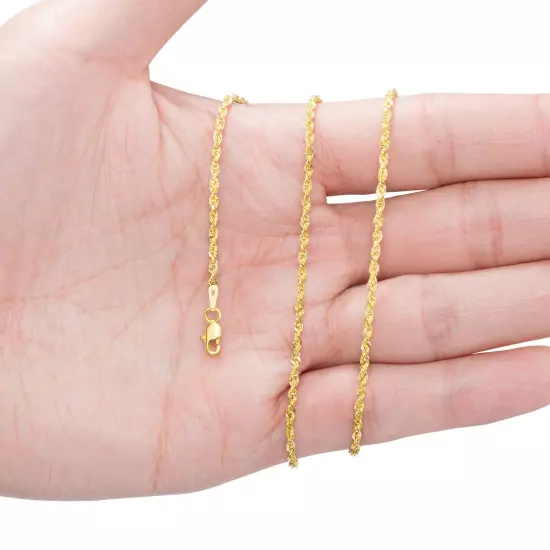 14K Yellow Gold 1mm-4mm Laser Diamond Cut Rope Chain Necklace Men Women 16"- 30"