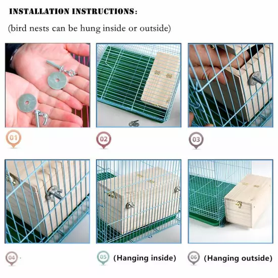 Wooden Bird Breeding Cage Nesting Box Hatching Nest Parakeet Budgie Finches Cage