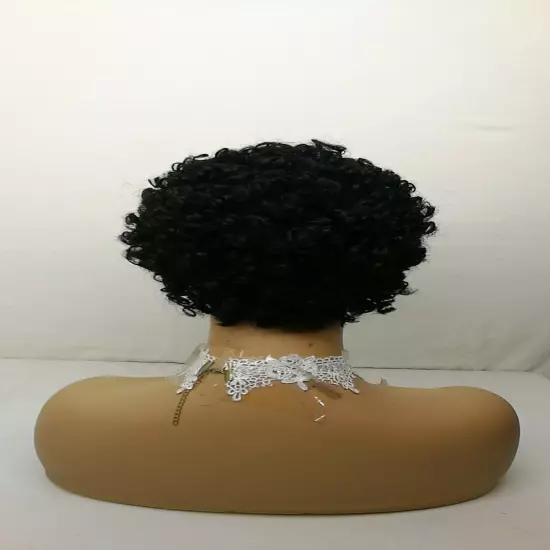 Short Black Afro Curly Human Hair For Women Machine Made None Lace Full Wig Sexy